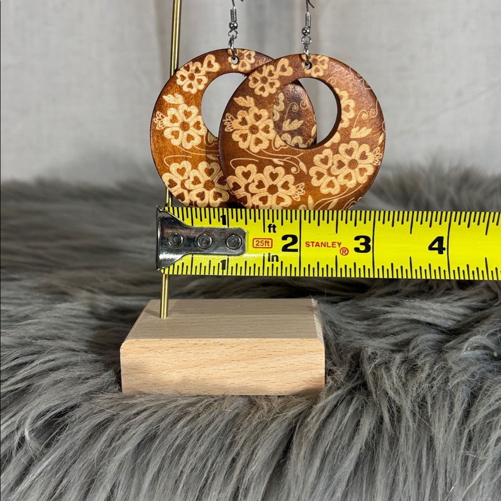 Floral Wooden Hoop Earrings - Picture 4 of 5